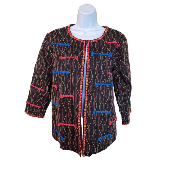 Choices Embroidered Boho Blazer Jacket Women’s L  Art to Wear Festival Style - Picture 1 of 9